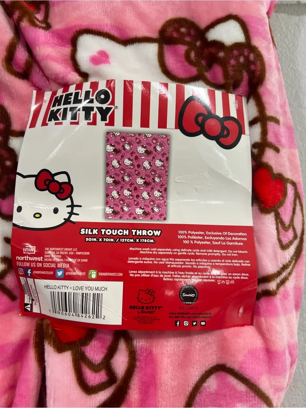 Hello Kitty Pink Plush Throw Blanket with Character Print
